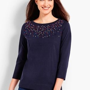 Talbots French Knot Confetti Navy Blue Long Sleeve Knit Pullover Sweater Small